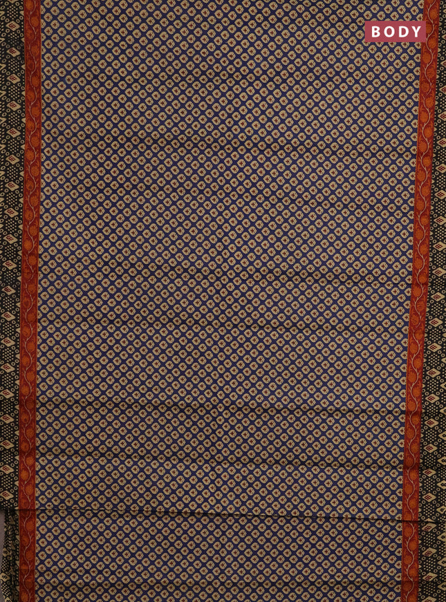 Muslin cotton saree navy blue and black with allover butta prints and printed border