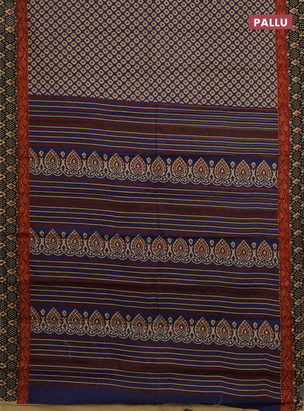 Muslin cotton saree navy blue and black with allover butta prints and printed border