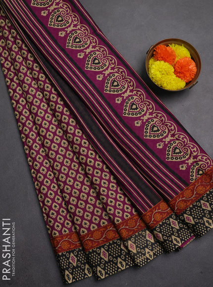 Muslin cotton saree purple and black with allover butta prints and printed border