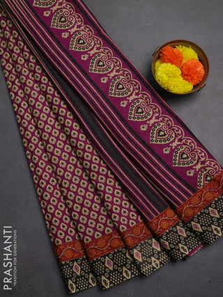 Muslin cotton saree purple and black with allover butta prints and printed border