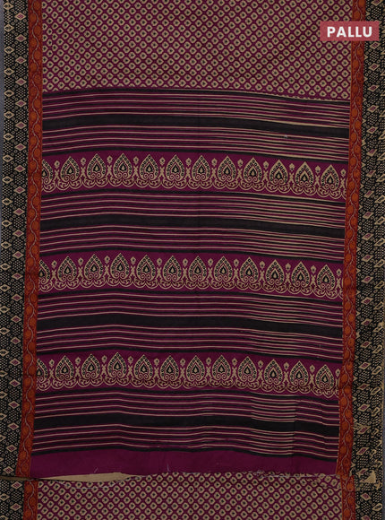 Muslin cotton saree purple and black with allover butta prints and printed border