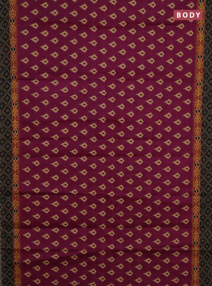 Muslin cotton saree purple and black with allover ikat prints and printed border