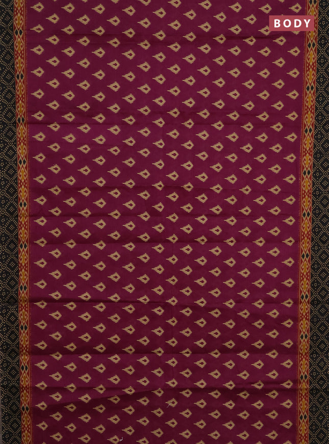 Muslin cotton saree purple and black with allover ikat prints and printed border