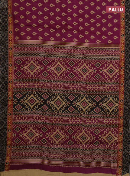 Muslin cotton saree purple and black with allover ikat prints and printed border