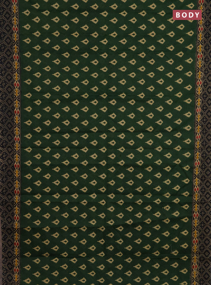 Muslin cotton saree green and black with allover ikat prints and printed border