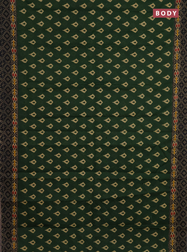 Muslin cotton saree green and black with allover ikat prints and printed border