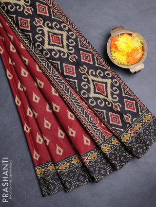 Muslin cotton saree maroon and black with allover ikat prints and printed border