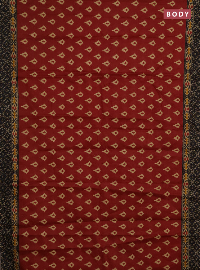 Muslin cotton saree maroon and black with allover ikat prints and printed border