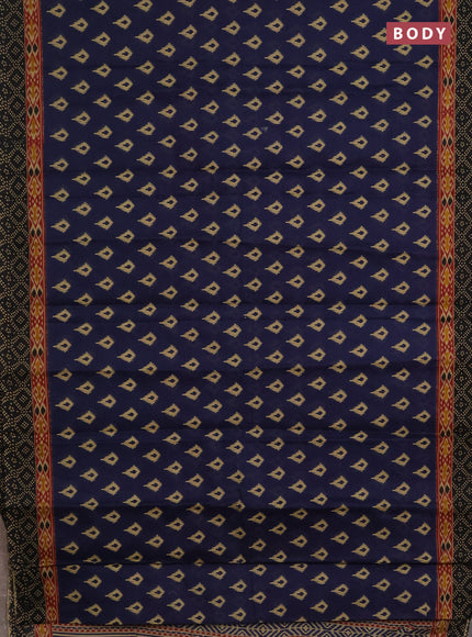 Muslin cotton saree navy blue and black with allover ikat prints and printed border