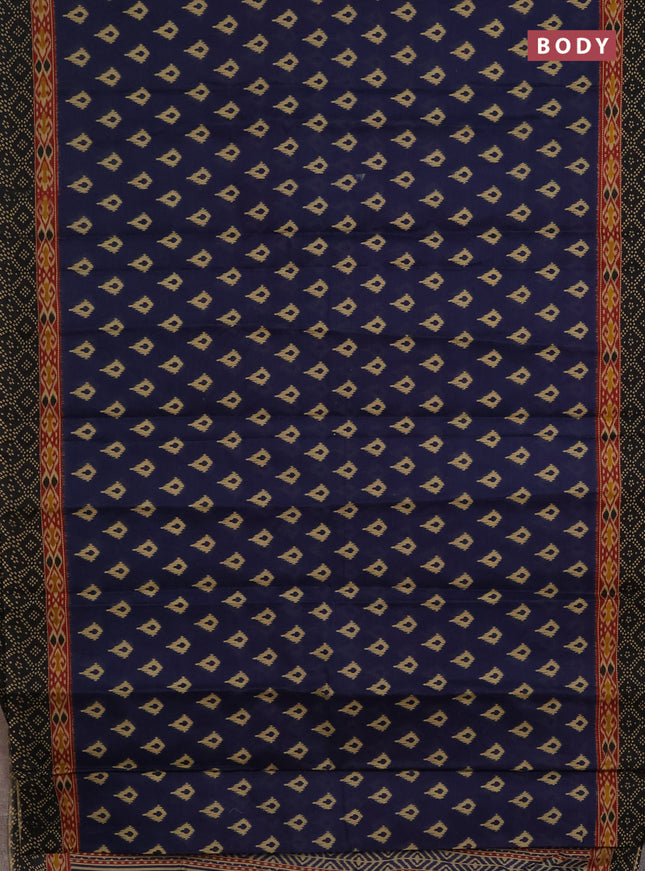 Muslin cotton saree navy blue and black with allover ikat prints and printed border