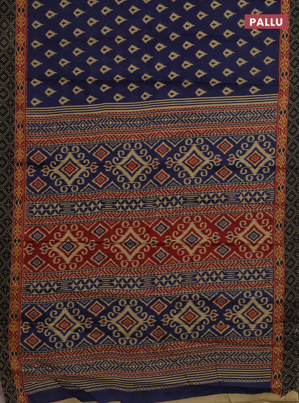 Muslin cotton saree navy blue and black with allover ikat prints and printed border