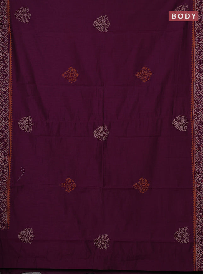 Muslin cotton saree magenta pink with black prints and printed border