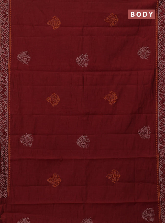 Muslin cotton saree maroon with black prints and printed border