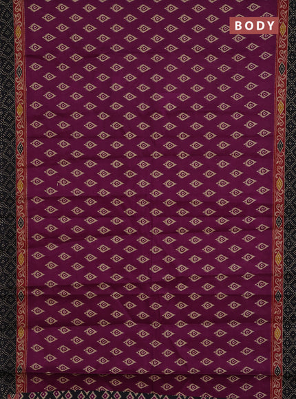 Muslin cotton saree magenta pink and black with allover ikat butta prints and printed border
