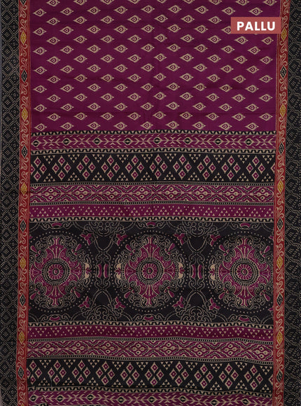 Muslin cotton saree magenta pink and black with allover ikat butta prints and printed border