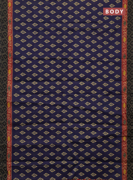 Muslin cotton saree navy blue and black with allover ikat butta prints and printed border