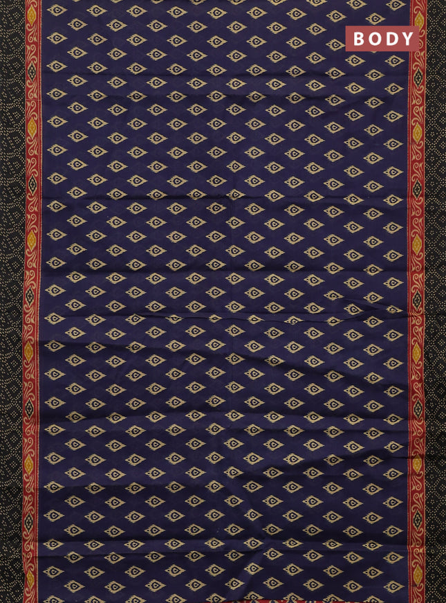 Muslin cotton saree navy blue and black with allover ikat butta prints and printed border