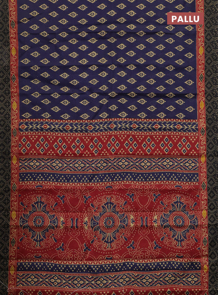 Muslin cotton saree navy blue and black with allover ikat butta prints and printed border
