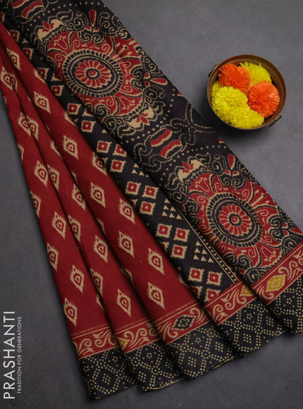 Muslin cotton saree maroon and black with allover ikat butta prints and printed border