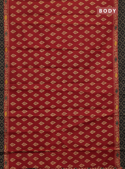 Muslin cotton saree maroon and black with allover ikat butta prints and printed border