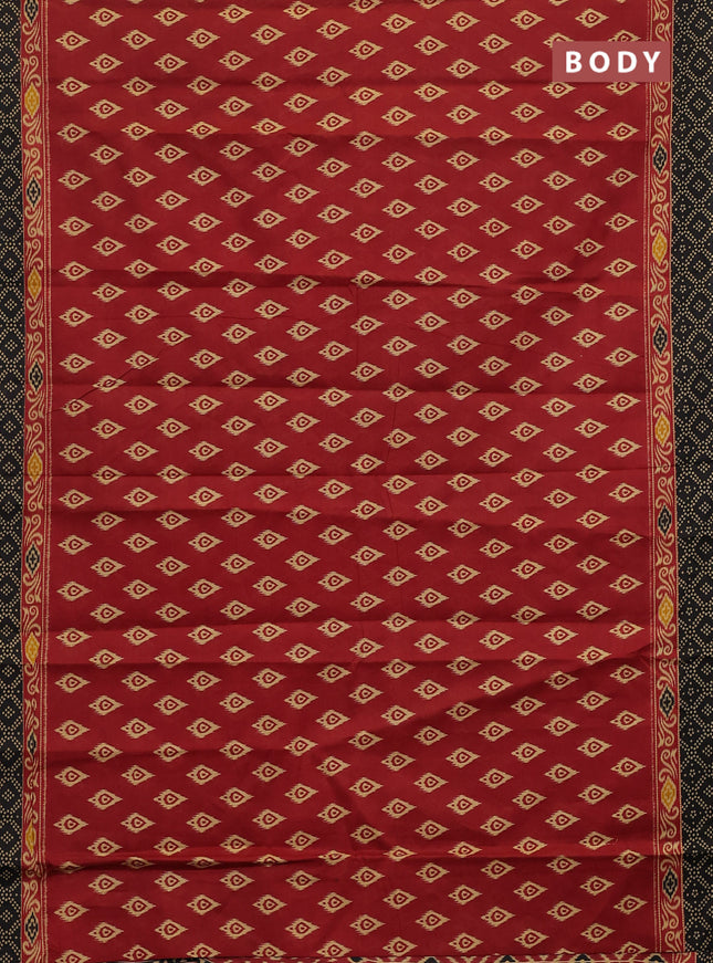 Muslin cotton saree maroon and black with allover ikat butta prints and printed border