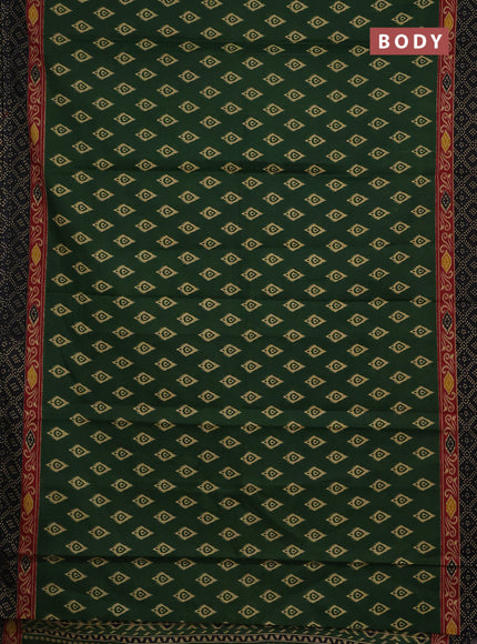Muslin cotton saree green and black with allover ikat butta prints and printed border