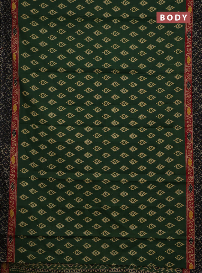 Muslin cotton saree green and black with allover ikat butta prints and printed border