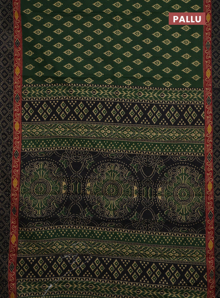Muslin cotton saree green and black with allover ikat butta prints and printed border