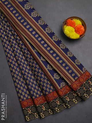 Muslin cotton saree navy blue and black with allover butta prints and printed border