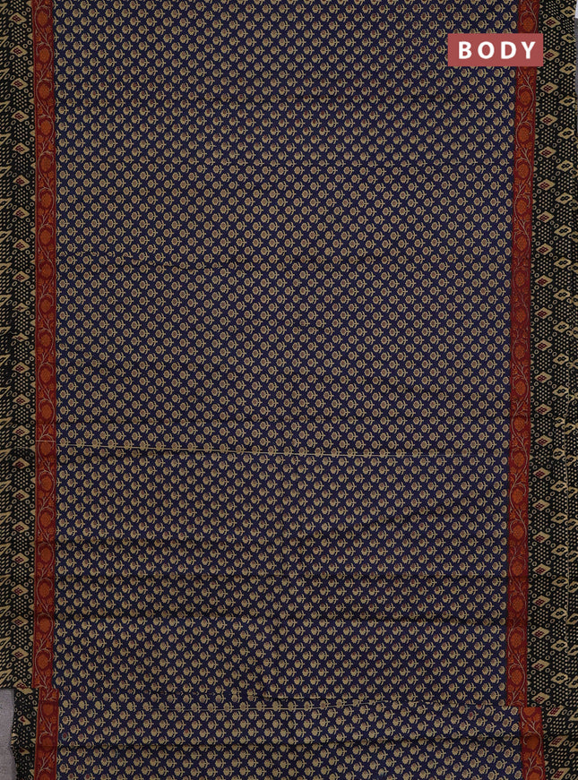 Muslin cotton saree navy blue and black with allover butta prints and printed border