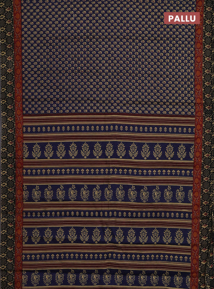 Muslin cotton saree navy blue and black with allover butta prints and printed border