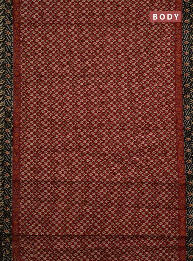 Muslin cotton saree maroon and black with allover butta prints and printed border