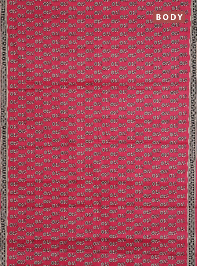 Muslin cotton saree pink and beige with allover butta prints and printed border