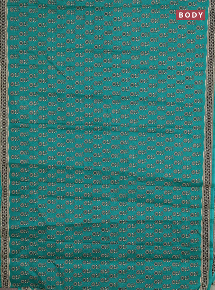 Muslin cotton saree teal green with allover butta prints and printed border
