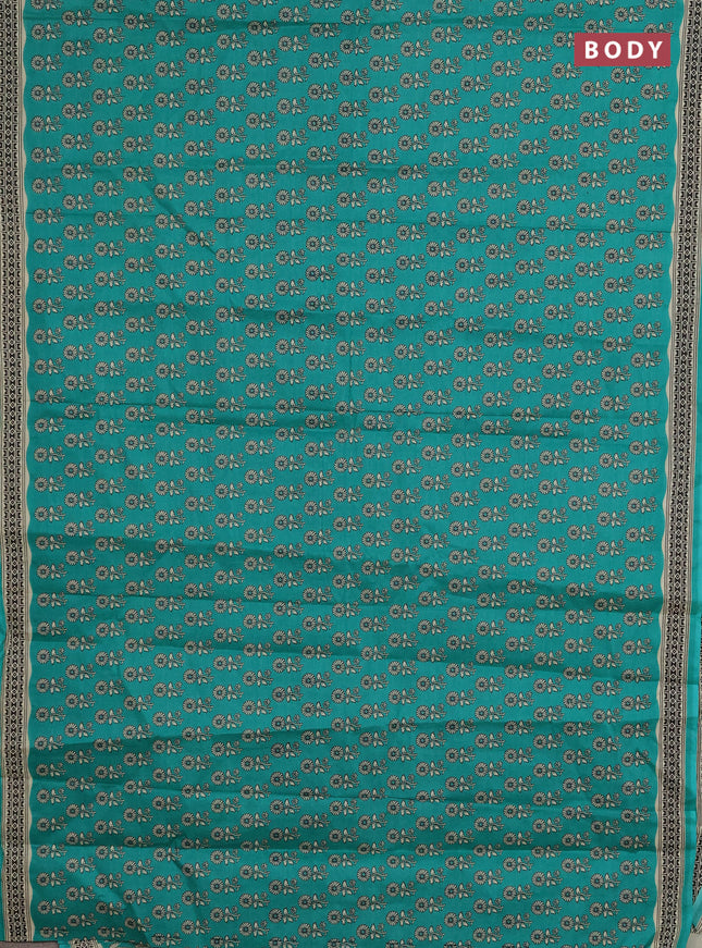 Muslin cotton saree teal green with allover butta prints and printed border
