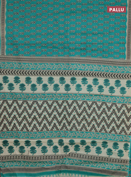 Muslin cotton saree teal green with allover butta prints and printed border