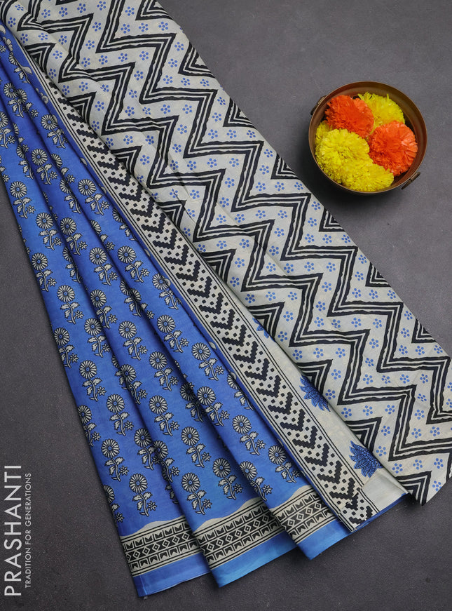 Muslin cotton saree pastel blue with allover butta prints and printed border