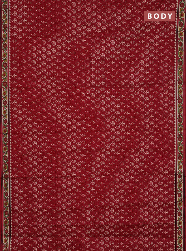Muslin cotton saree maroon and beige with allover butta prints and printed border