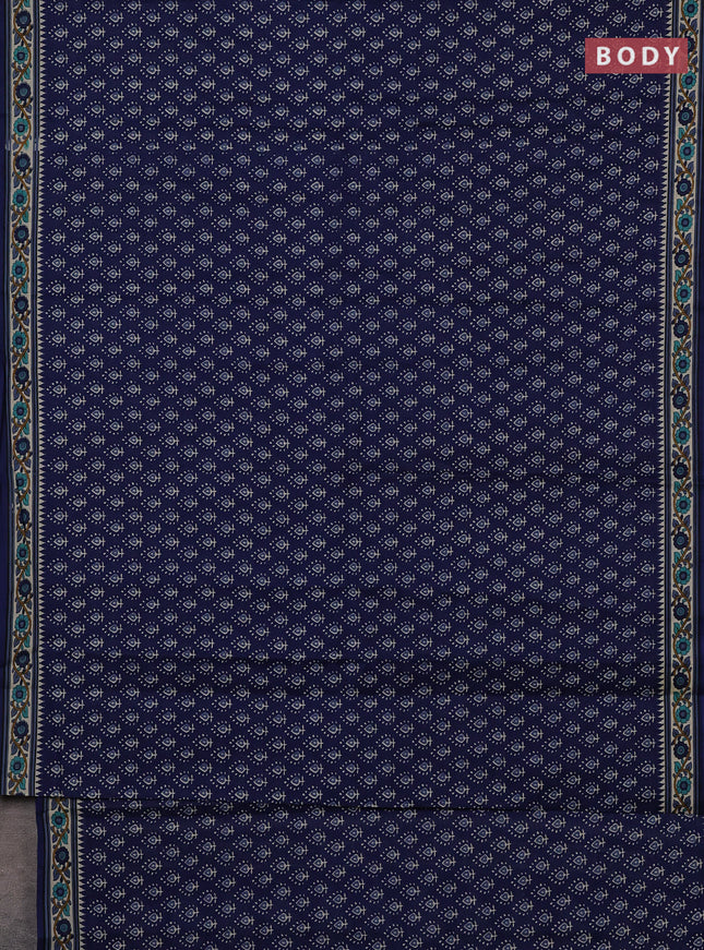 Muslin cotton saree blue and beige with allover butta prints and printed border