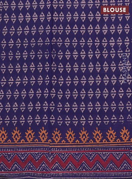 Muslin cotton saree navy blue with allover black prints and printed border