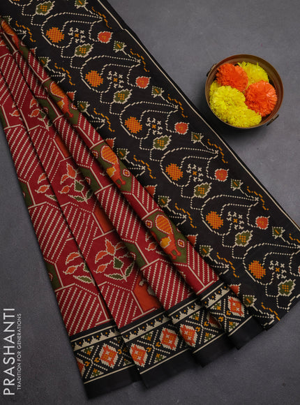 Muslin cotton saree maroon and black with allover patola prints and printed border