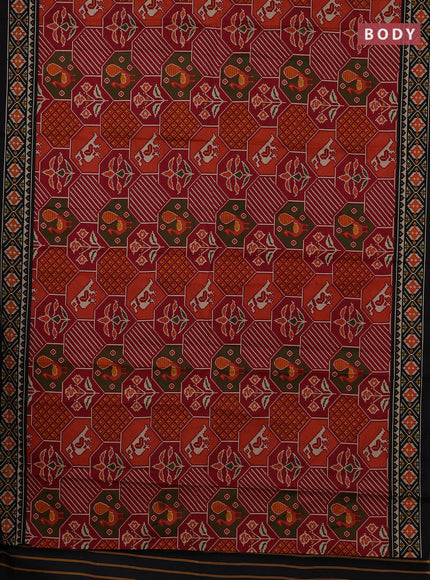 Muslin cotton saree maroon and black with allover patola prints and printed border