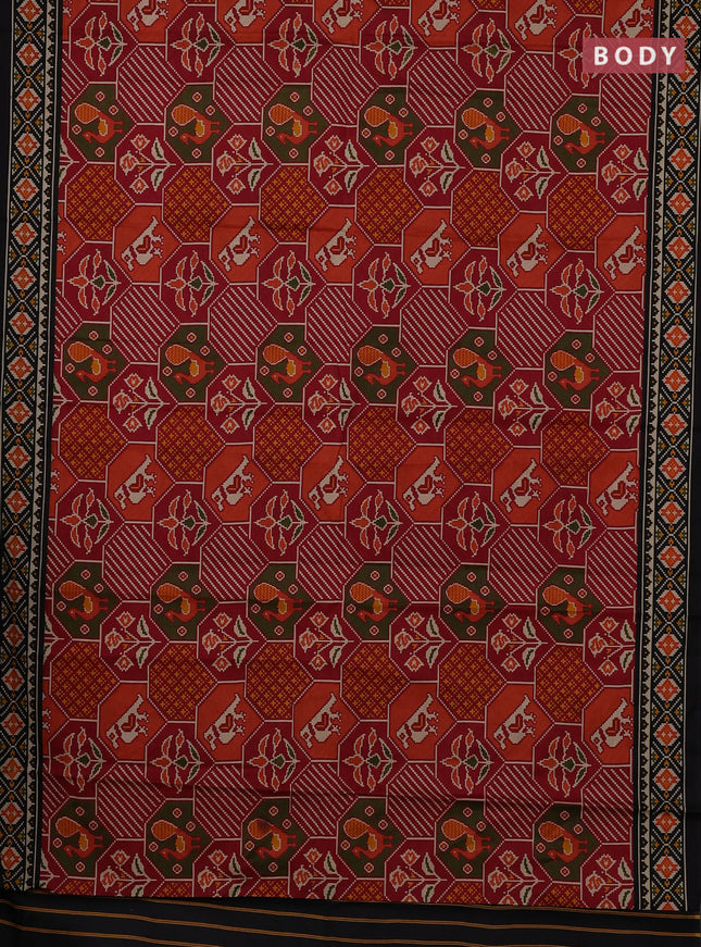Muslin cotton saree maroon and black with allover patola prints and printed border