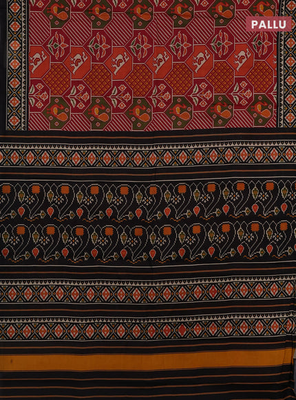 Muslin cotton saree maroon and black with allover patola prints and printed border