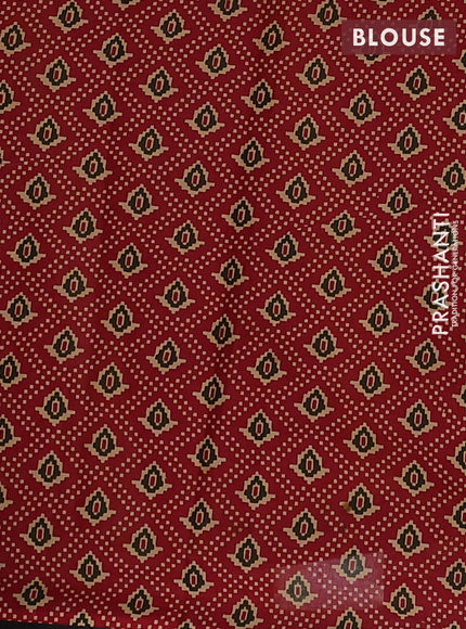 Muslin cotton saree olive green and maroon with allover patola prints and printed border