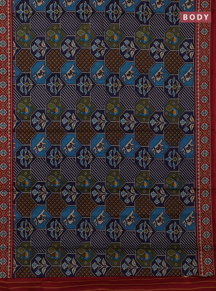 Muslin cotton saree blue and maroon with allover patola prints and printed border