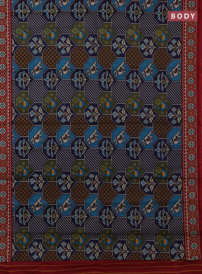 Muslin cotton saree blue and maroon with allover patola prints and printed border