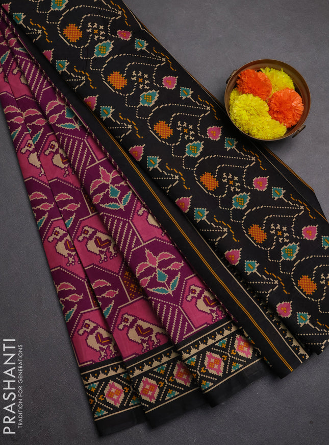 Muslin cotton saree purple and black with allover patola prints and printed border
