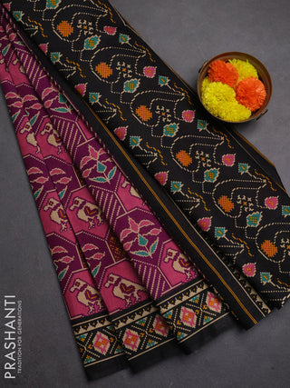 Muslin cotton saree purple and black with allover patola prints and printed border