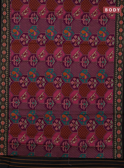 Muslin cotton saree purple and black with allover patola prints and printed border